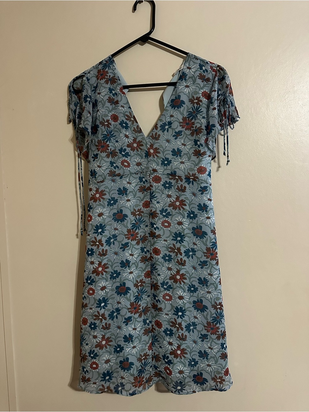 Madewell Blue Floral V-Neck Dress with Rust Accents